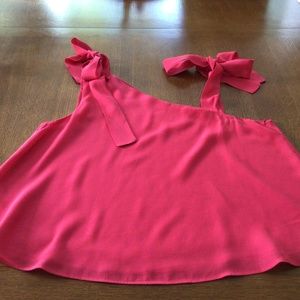 Zara hot pink floaty top with tie shoulders